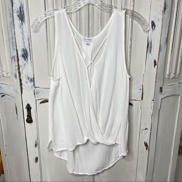Loves Fire Criss Cross V Neck Wrap Front Blouse Top Size Small - Picture 2 of 13